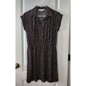 LOFT floral Women's Collared button down Dress‎ cinched waist Above Knee Size 4